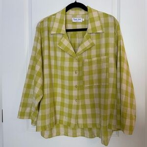 Rujuta Sheth Lime Green and Off White Checkered Shirt, Size XL